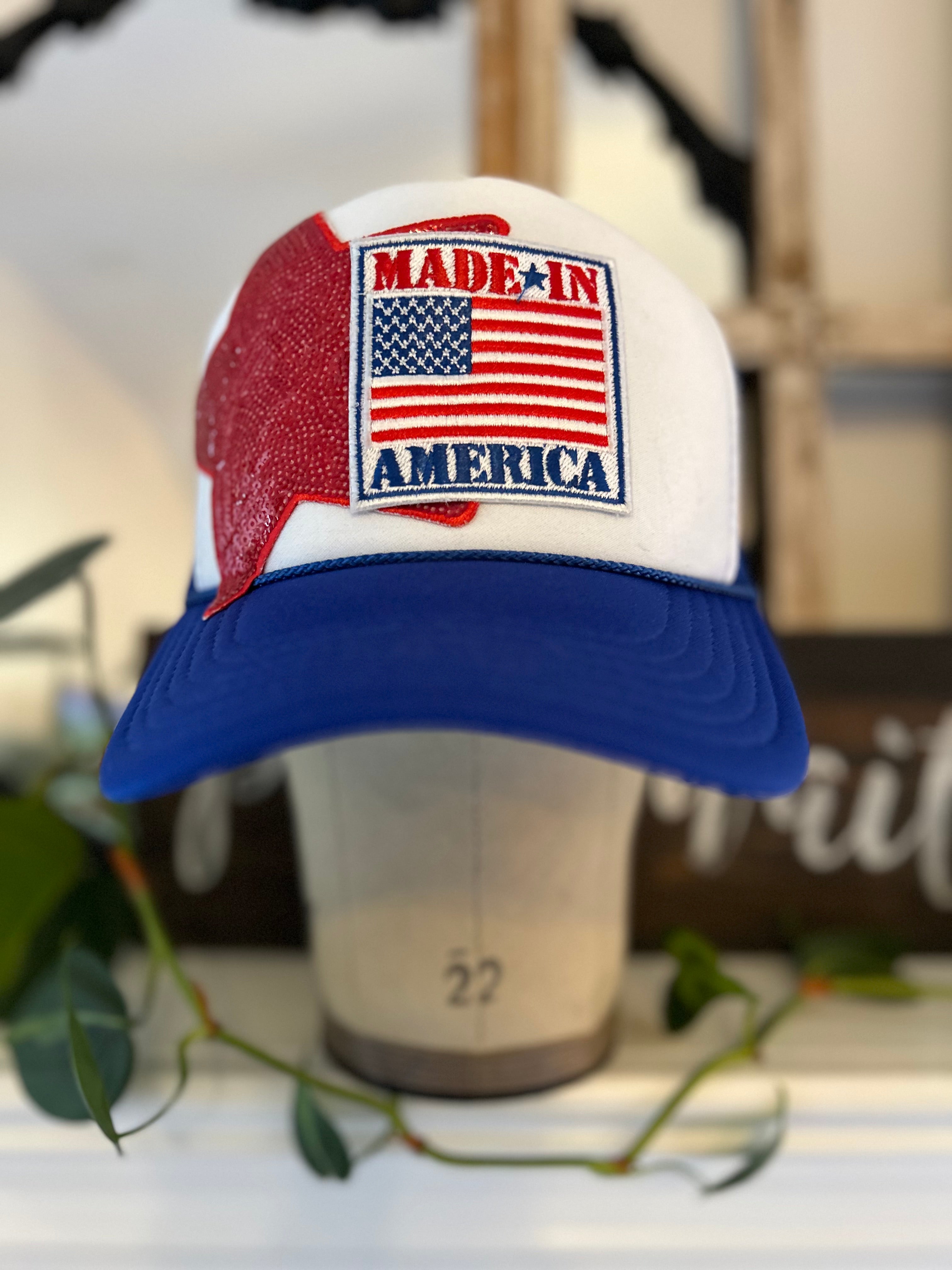 Cap with 'Made in America' patch on an Otto trucker hat